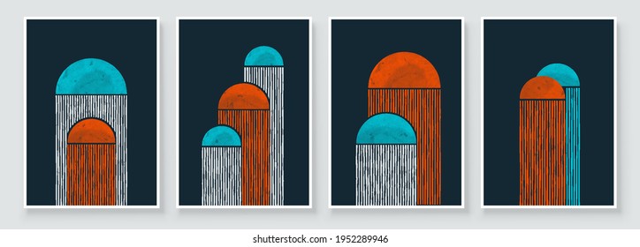 Abstract Organic Wall Art. Mid Century Modern Design. A trendy set of Abstract Hand Painted Illustrations for Wall Decoration, Social Media Banner, Brochure Cover Design. Minimal and Natural Wall Art.