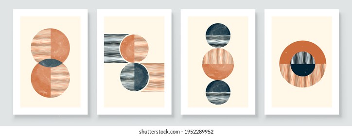 Abstract Organic Wall Art. Mid Century Modern Design. A trendy set of Abstract Hand Painted Illustrations for Wall Decoration, Social Media Banner, Brochure Cover Design. Minimal and Natural Wall Art.