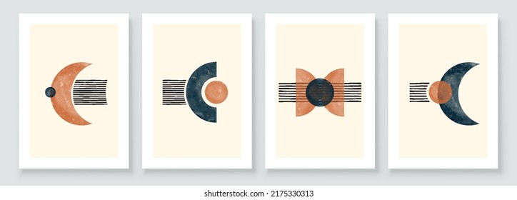 Abstract Organic Wall Art. Mid Century Modern Design. A trendy set of Abstract Hand Painted Illustrations for Wall Decoration, Social Media Banner, Brochure Cover Design. Minimal and Natural Wall Art.