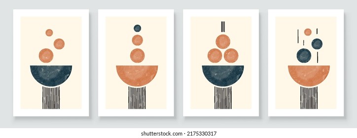 Abstract Organic Wall Art. Mid Century Modern Design. A trendy set of Abstract Hand Painted Illustrations for Wall Decoration, Social Media Banner, Brochure Cover Design. Minimal and Natural Wall Art.