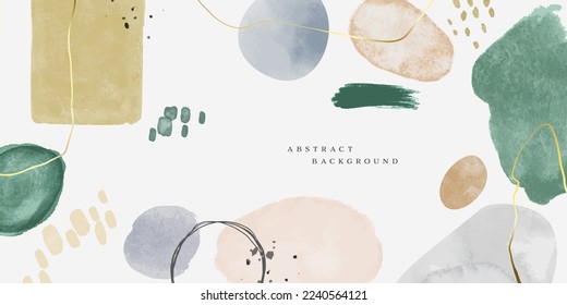 Abstract organic watercolor painting background. Modern minimalist acrylic paint artwork poster. Handmade geometric shapes drawing banner, creative brush texture cover.