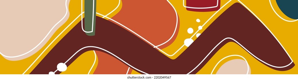 Abstract organic wavy shapes background. Hand drawn autumn colors horizontal banner. For newsletter, web header, social media post, promotional banner and advertising. Vector illustration, flat design