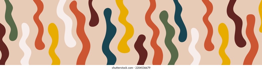 Abstract organic wavy shapes background. Hand drawn autumn colors horizontal banner. For newsletter, web header, social media post, promotional banner and advertising. Vector illustration, flat design