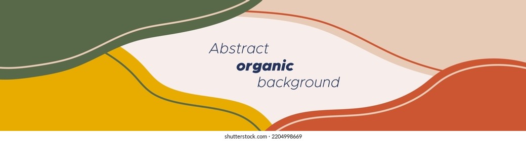 Abstract organic wavy shapes background. Hand drawn autumn colors horizontal banner. For newsletter, web header, social media post, promotional banner and advertising. Vector illustration, flat design