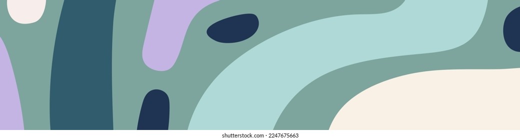 Abstract organic wavy shapes background. Hand drawn cool colors horizontal banner. For newsletter, web header, social media post, promotional banner and advertising. Vector illustration, flat design