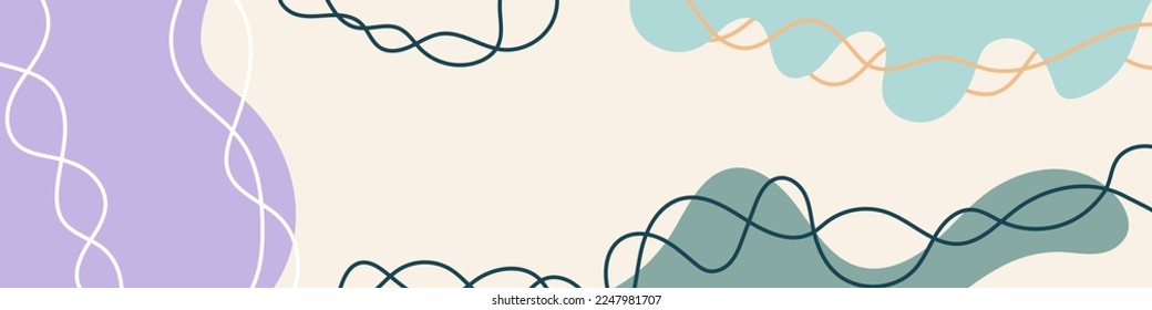 Abstrakter organischer, welliger Hintergrund. Handgezeichnete coole Farben horizontale Banner. Für Newsletter, Web-Header, Social Media-Post, Werbebanner und Werbung. Vektorgrafik, flaches Design
