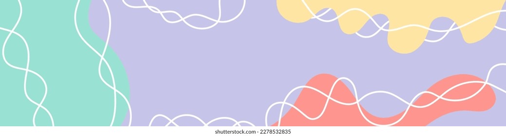 Resumen del fondo de formas onduladas orgánicas. Banner horizontal con colores vibrantes dibujado a mano. Para boletín, encabezado web, publicación en medios sociales, banner promocional. Ilustración vectorial, diseño plano