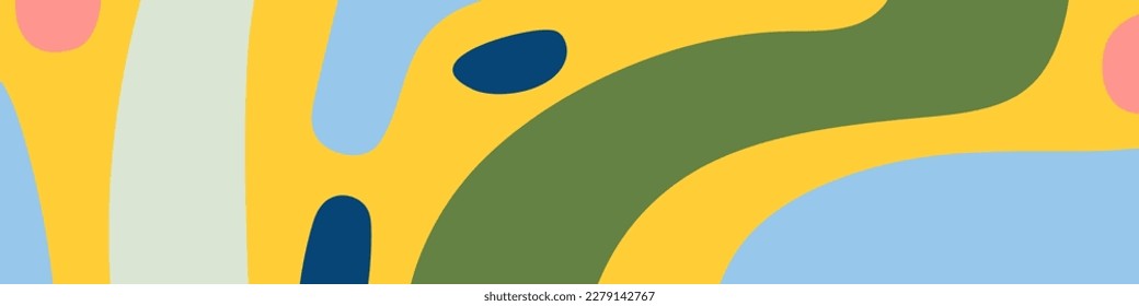 Resumen del fondo de formas onduladas orgánicas. Banner horizontal con colores vibrantes dibujado a mano. Para boletín, encabezado web, publicación en medios sociales, banner promocional. Ilustración vectorial, diseño plano