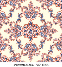 Abstract oriental floral seamless pattern. Flower geometric ornamental background. Floral ethnic tiled ornament with flowers.