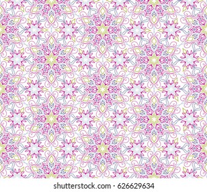 Abstract oriental floral seamless pattern. Flower geometric ornamental background. Floral ethnic tiled ornament with flowers.