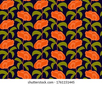 Abstract Oriental Flowers Drawing Seamless Vector Pattern Isolated Background