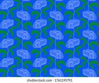 Abstract Oriental Flowers Drawing Seamless Vector Pattern Isolated Background