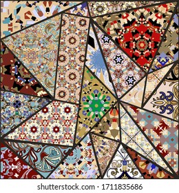 Baldosas tipo islam oriental abstractas, vectorial sin fisuras. El adorno de cerámica musulmana. Estilo geométrico moderno para imprimir sobre tela, textil, papel.