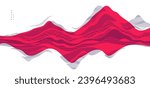 Abstract oriental Japanese art vector background in red color, traditional style design, wavy shapes and mountains terrain landscape, runny like sea lines.