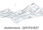 Abstract oriental Japanese art vector background, traditional style design, wavy shapes and mountains terrain landscape, runny like sea lines.