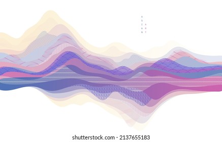 Abstract oriental Japanese art vector background, traditional style design, wavy shapes and mountains terrain landscape, runny like sea lines.