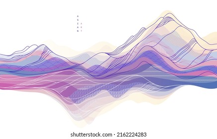 Abstract oriental Japanese art vector background, traditional style design, wavy shapes and mountains terrain landscape, runny like sea lines.