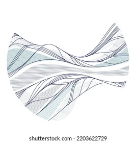 Abstract oriental Japanese art vector background in a shape of circle, traditional style design, wavy shapes and mountains terrain landscape, runny like sea lines.