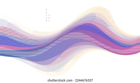 Abstract oriental Japanese art vector background, traditional style design, wavy shapes and mountains terrain landscape, runny like sea lines.