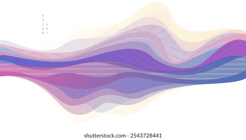 Abstract oriental Japanese art vector background, traditional style design, wavy shapes and mountains terrain landscape, runny like sea lines.