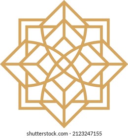 Abstract oriental muslim arabic golden framed emblems. Traditional ornamental arabic luxury frames vector illustration set. Oriental style gold outline rosettes. Muslim ornament abstract