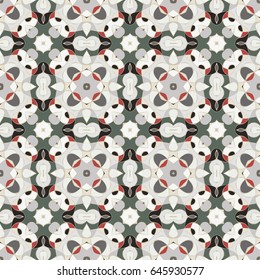 Abstract Oriental pattern. Seamless symmetrical pattern of swirls, lines and stars. Vector illustration.