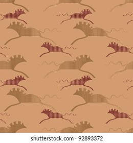 Abstract oriental running horses. Seamless pattern. Vector.