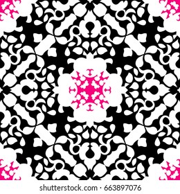 Abstract oriental seamless geometric pattern with little cute elements in checkered or rhombus ornament in vector. Isolated background with floral texture