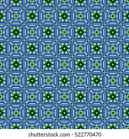 Abstract oriental seamless pattern carpet style vector wallpaper blue and green color