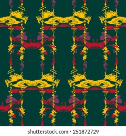 Abstract Oriental Style Geometric Seamless Pattern on teal background. Ikat style texture. Cloth design. Asian themed design. Used for wallpaper, pattern fill, web page background & surface textures. 