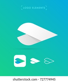 Abstract origami arrow logo. Material design style. Play application icon