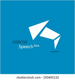 Abstract origami arrow speech box design.