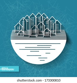 Abstract origami background with city silhouette. Eps10