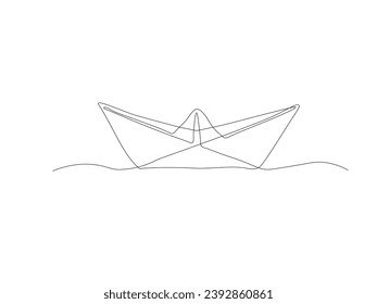 Abstract origami boat, continuous one line art hand drawing
