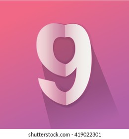 Abstract Origami Bold Typeface Vector Design Number Nine Character Font for Your Decorative Celebration Branding Message