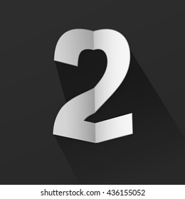 Abstract Origami Bold Typeface Vector Design of Number Two Character Font for Your Decorative Branding Text Sign
