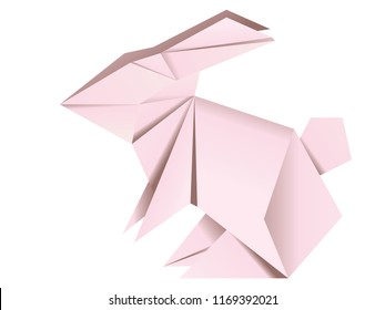 Abstract origami bunny made of pink folded paper illustration.
