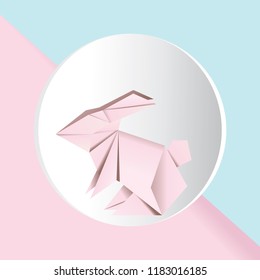Abstract origami bunny made of pink folded paper illustration.