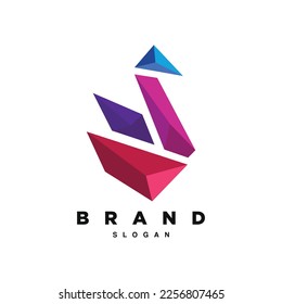 Abstract origami colorful swan logo design