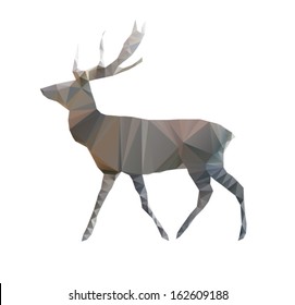 Abstract origami geometric deer made of triangles , isolated on a white background, vector illustration