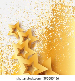 Abstract Origami Gold Stars on white vector background. Cosmic falling shining stars. Trendy Illustration for design