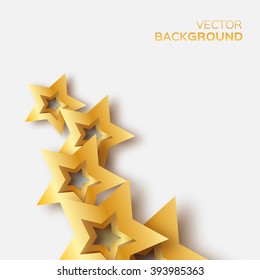 Abstract Origami Gold Stars on white vector background. Cosmic falling shining stars. Trendy Illustration for design