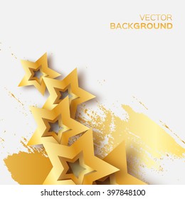 Abstract Origami Gold Stars on white vector background. Cosmic falling shining stars. Trendy Illustration for design