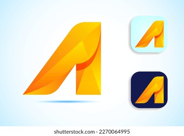Resumen del alfabeto inicial de origami Diseño del logo. Ilustración vectorial de letras de gradiente multicolor.
