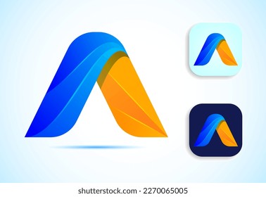 Abstract origami initial alphabet A logo design. Multi-color gradient letter icon vector illustration.