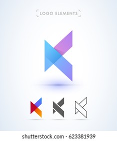 Abstract origami letter K logo template. Application icon and corporate identity set.