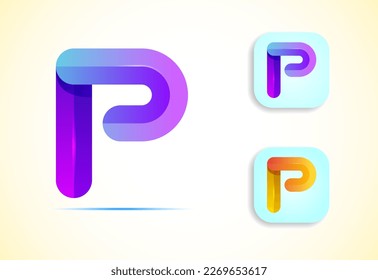 Abstract origami letter P logo design template. Flat style application icon. Vector illustration