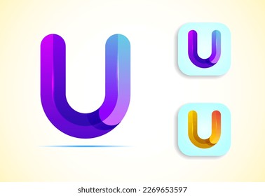 Abstract origami letter U logo design template. Flat style application icon. Vector illustration