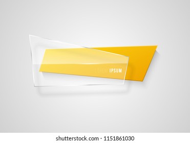 Abstract origami paper banner. Infographics vector element with glass effect.
