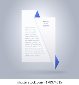 Abstract origami paper sheet design background for speech bubble, web page banner, layout - white, blue color version